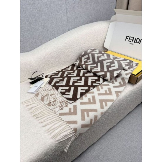 Knockoff Fendi FF cashmere and wool blend scarf dove gray 35 x 180 Replica Clone