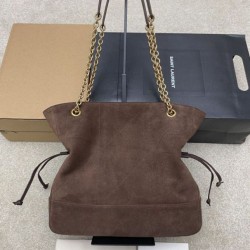 AAAAA Replica YSL Saint Laurent Jamie 4.3 Pochon Shopping Suede Shoulder Bag Brown Fake Clone