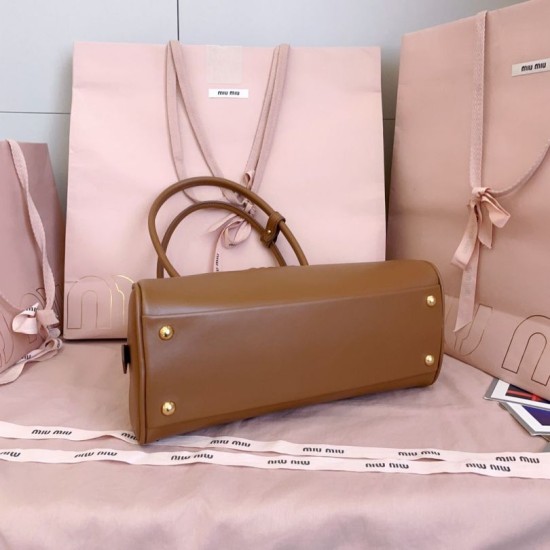 AAAAA Replica Miu Miu Beau Handbags Cognac Brown 5BB193 Brown Fake Clone