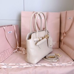AAAAA Replica Miu Tote Bags Miu Adventure Nappa Leather 5BA292 White Fake Clone