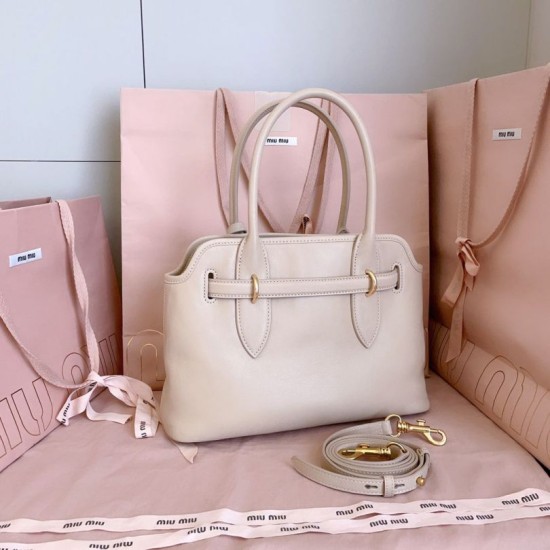 AAAAA Replica Miu Tote Bags Miu Adventure Nappa Leather 5BA292 White Fake Clone
