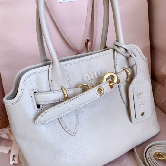 AAAAA Replica Miu Tote Bags Miu Adventure Nappa Leather 5BA292 White Fake Clone