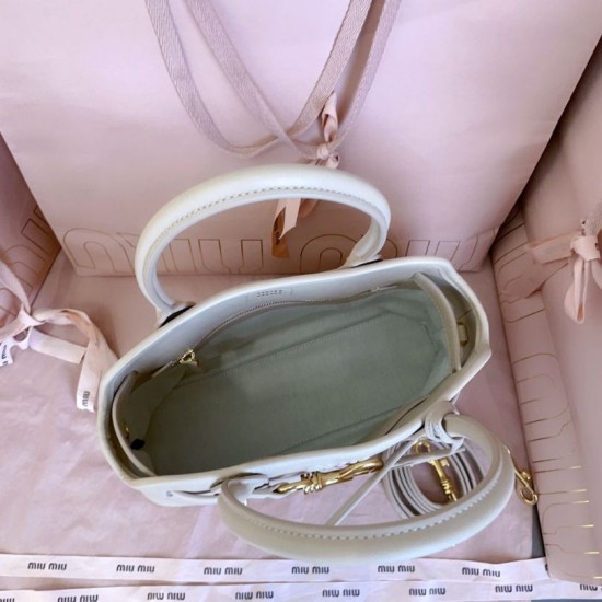 AAAAA Replica Miu Tote Bags Miu Adventure Nappa Leather 5BA292 White Fake Clone