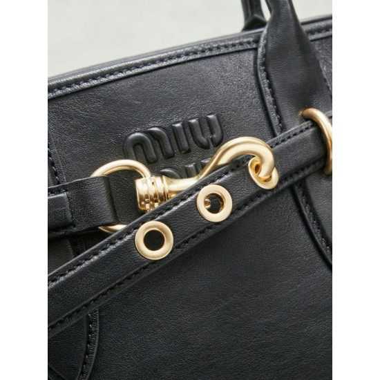 AAAAA Replica Miu Miu Adventure Nappa Leather 5BA292 Black Tote Fake Clone