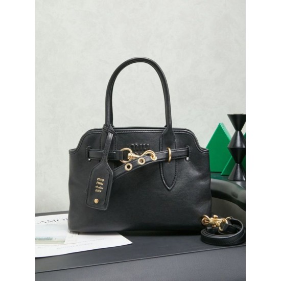 AAAAA Replica Miu Miu Adventure Nappa Leather 5BA292 Black Tote Fake Clone