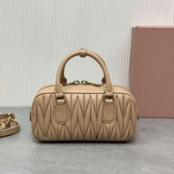 AAAAA Replica Miu Miu Arcadie Quilted Top-Handle Bag Apricot Fake Clone