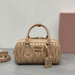 AAAAA Replica Miu Miu Arcadie Quilted Top-Handle Bag Apricot Fake Clone