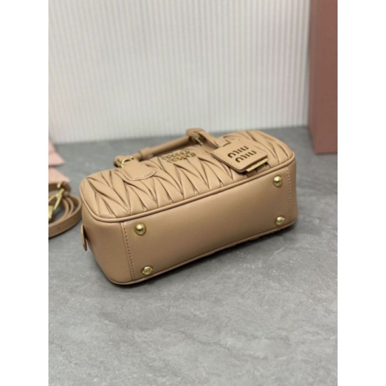 AAAAA Replica Miu Miu Arcadie Quilted Top-Handle Bag Apricot Fake Clone