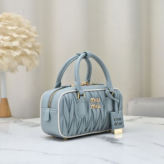 Replica Miu Miu Arcadie Quilted Top-Handle Bag Blue Knockoff Cheap AAAAA Replica Miu Miu Arcadie Quilted Top-Handle Bag Blue Fake Clone