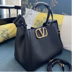 AAAAA Replica Valentino Garavani Alltime Medium Grained Calfskin Handbag Black Fake Clone