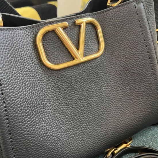AAAAA Replica Valentino Garavani Alltime Medium Grained Calfskin Handbag Black Fake Clone