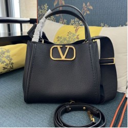AAAAA Replica Valentino Garavani Alltime Medium Grained Calfskin Handbag Black Fake Clone