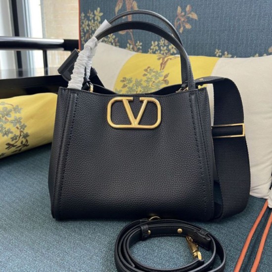 AAAAA Replica Valentino Garavani Alltime Medium Grained Calfskin Handbag Black Fake Clone
