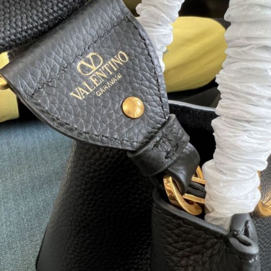 AAAAA Replica Valentino Garavani Alltime Medium Grained Calfskin Handbag Black Fake Clone