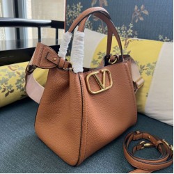 AAAAA Replica Valentino Garavani Alltime Medium Grained Calfskin Handbag Brown Fake Clone
