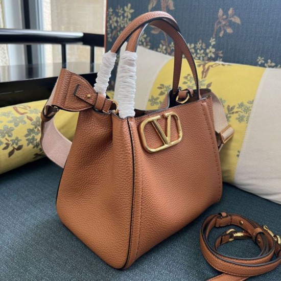 AAAAA Replica Valentino Garavani Alltime Medium Grained Calfskin Handbag Brown Fake Clone