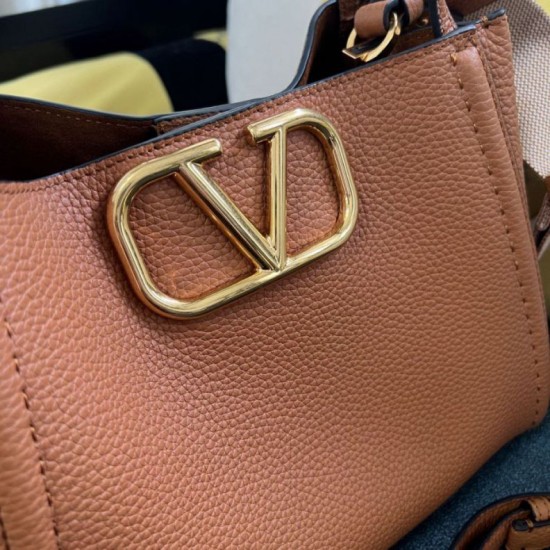 AAAAA Replica Valentino Garavani Alltime Medium Grained Calfskin Handbag Brown Fake Clone
