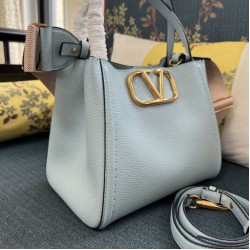 AAAAA Replica Valentino Garavani Alltime Medium Grained Calfskin Handbag Blue Fake Clone
