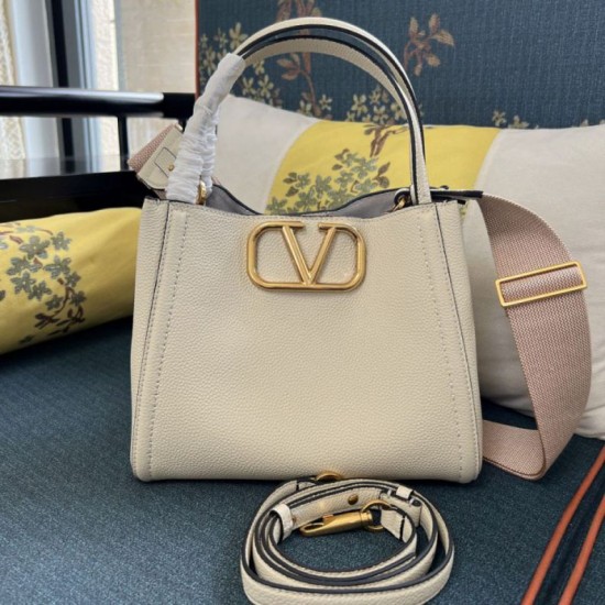 AAAAA Replica Valentino Garavani Alltime Medium Grained Calfskin Handbag Beige Fake Clone