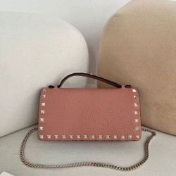 AAAAA Replica Valentino Garavani Rockstud Chain Wallet Pink Fake Clone