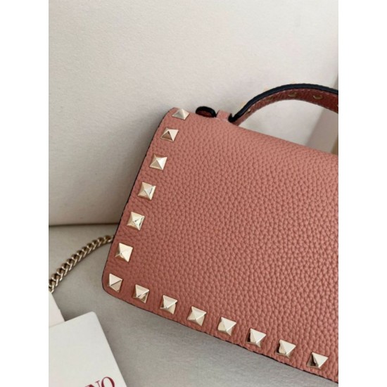 AAAAA Replica Valentino Garavani Rockstud Chain Wallet Pink Fake Clone