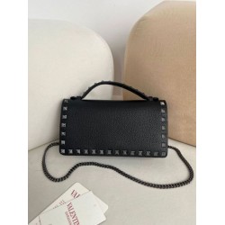 AAAAA Replica Valentino Garavani Rockstud Chain Wallet Black Fake Clone