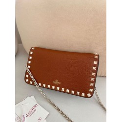 AAAAA Replica Valentino Garavani Rockstud Small Flap Crossbody Bag Brown Fake Clone