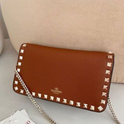 AAAAA Replica Valentino Garavani Rockstud Small Flap Crossbody Bag Brown Fake Clone