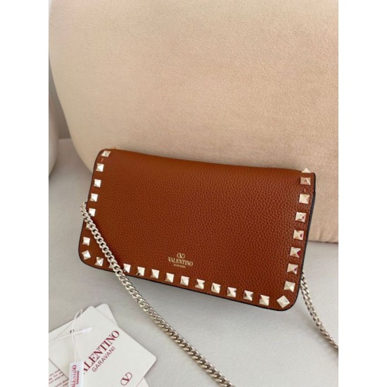 AAAAA Replica Valentino Garavani Rockstud Small Flap Crossbody Bag Brown Fake Clone