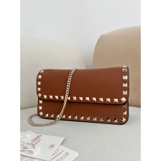AAAAA Replica Valentino Garavani Rockstud Small Flap Crossbody Bag Brown Fake Clone