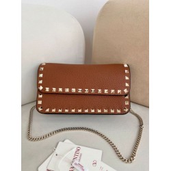 AAAAA Replica Valentino Garavani Rockstud Small Flap Crossbody Bag Brown Fake Clone