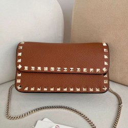 AAAAA Replica Valentino Garavani Rockstud Small Flap Crossbody Bag Brown Fake Clone