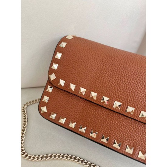 AAAAA Replica Valentino Garavani Rockstud Small Flap Crossbody Bag Brown Fake Clone