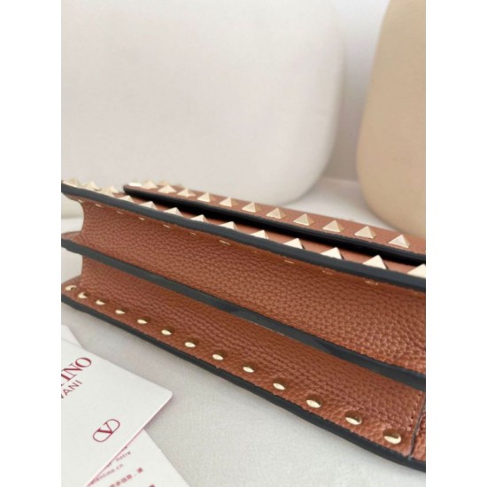 AAAAA Replica Valentino Garavani Rockstud Small Flap Crossbody Bag Brown Fake Clone