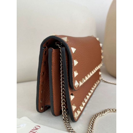 AAAAA Replica Valentino Garavani Rockstud Small Flap Crossbody Bag Brown Fake Clone