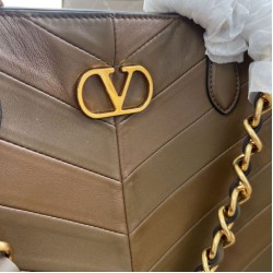 AAAAA Replica Valentino Garavani Laseine Small/Medium Tote Bag Brown Fake Clone