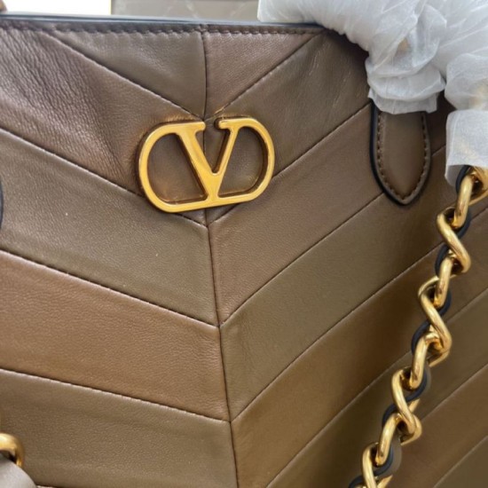 AAAAA Replica Valentino Garavani Laseine Small/Medium Tote Bag Brown Fake Clone