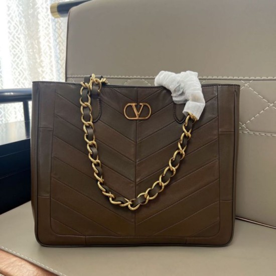 AAAAA Replica Valentino Garavani Laseine Small/Medium Tote Bag Brown Fake Clone