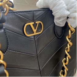 AAAAA Replica Valentino Garavani Laseine Small/Medium Tote Bag Black Fake Clone