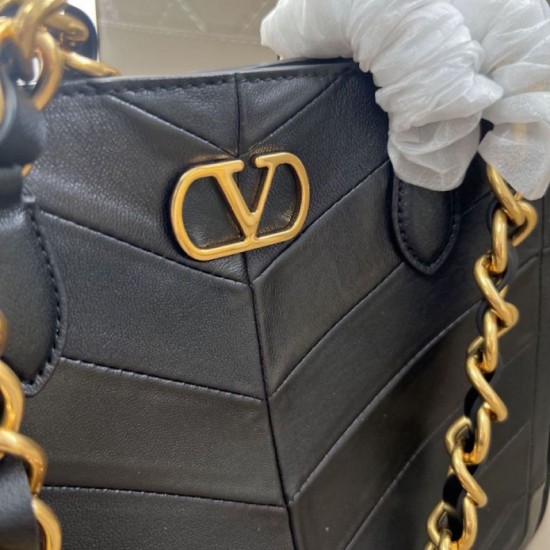 AAAAA Replica Valentino Garavani Laseine Small/Medium Tote Bag Black Fake Clone