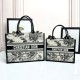 AAAAA Replica Dior Oblique Small/Medium Embroidered Animal Print Tote Bag White Fake Clone
