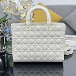 AAAAA Replica Dior Large Lady Dior matte cannage handbag with flap white Fake Clone