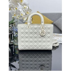 AAAAA Replica Dior Large Lady Dior matte cannage handbag with flap white Fake Clone