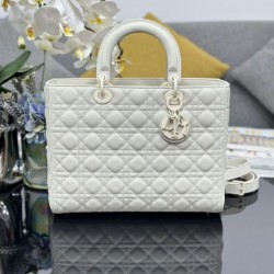 AAAAA Replica Dior Large Lady Dior matte cannage handbag with flap white Fake Clone