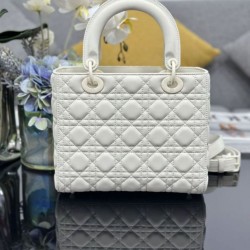 AAAAA Replica Dior Medium Lady Dior matte cannage handbag with flap white Fake Clone