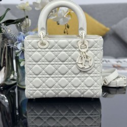 AAAAA Replica Dior Medium Lady Dior matte cannage handbag with flap white Fake Clone