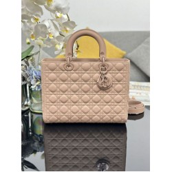 AAAAA Replica Dior Large Lady Dior matte cannage handbag with flap pink Fake Clone