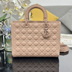 AAAAA Replica Dior Large Lady Dior matte cannage handbag with flap pink Fake Clone
