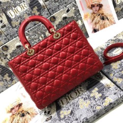 AAAAA Replica Dior Large Lady Dior quilted lambskin cannage bag red Fake Clone