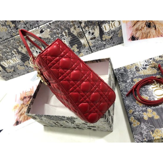 AAAAA Replica Dior Large Lady Dior quilted lambskin cannage bag red Fake Clone